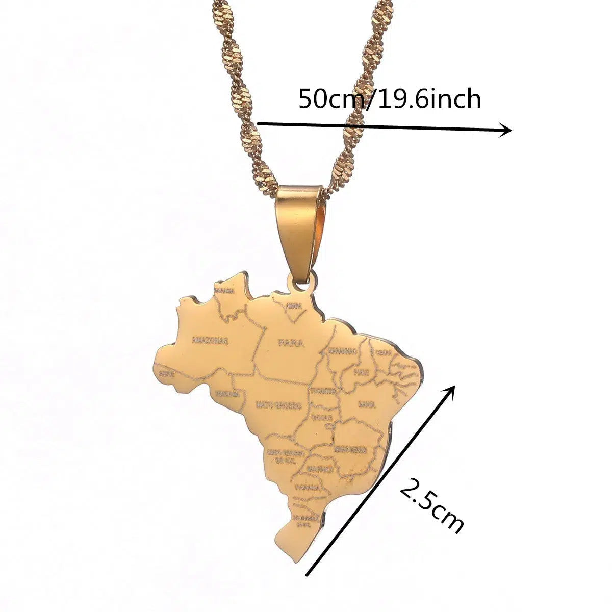 Brazil Map Brasil Bresil Country Flag Gold Silver Plated Necklace