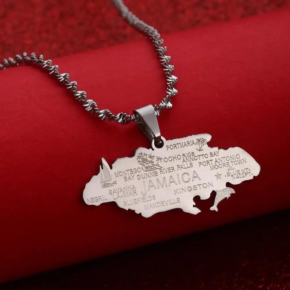 Collana Con Ciondolo Con Mappa Bandiera Giamaica Per Donna Collana Con Ciondolo Con Mappa Bandiera Giamaica Per Donna