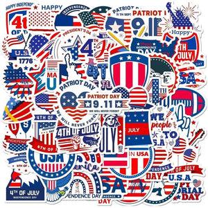 4th of July Stickers - 50pc USA Flag Sticker Pack for Independence Day