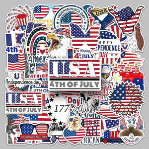 4th of July Stickers - 50pc USA Flag Sticker Pack for Independence Day