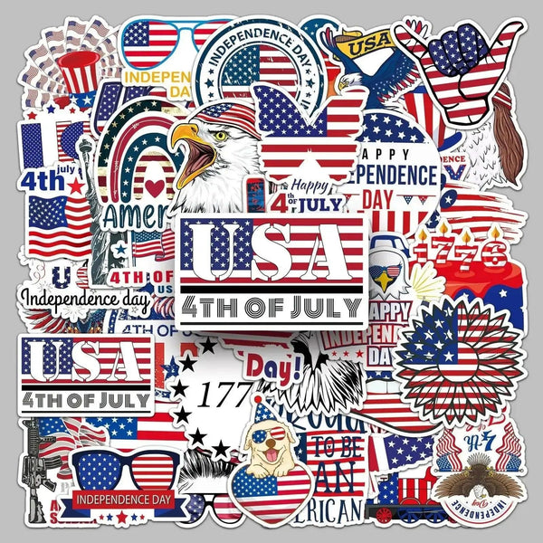 4th of July Stickers - 50pc USA Flag Sticker Pack for Independence Day