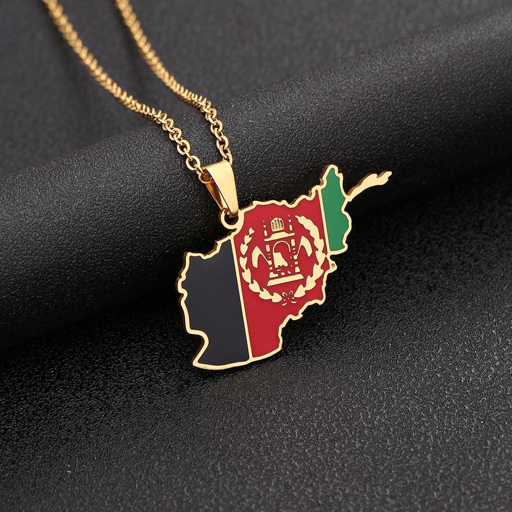 Afghanistan Flag Map Necklace