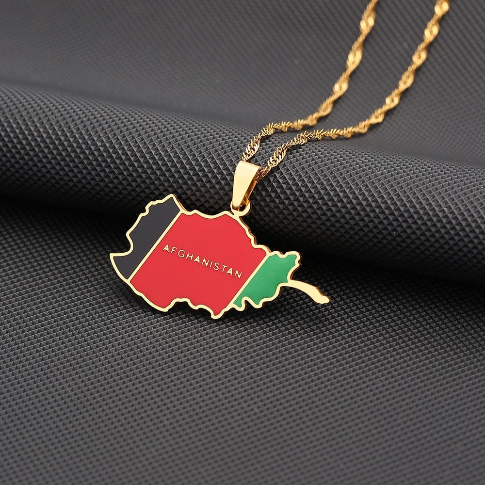 Afghanistan Flag Map Necklace