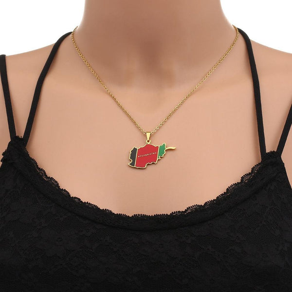 Afghanistan Flag Map Necklace