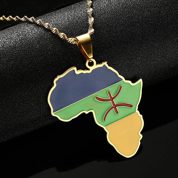 Africa Berber Flag Map Necklace