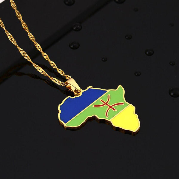 Africa Berber Flag Map Necklace