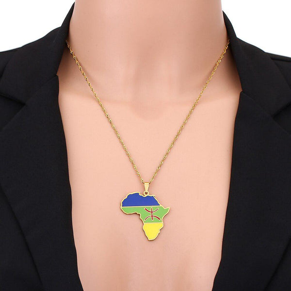 Africa Berber Flag Map Necklace