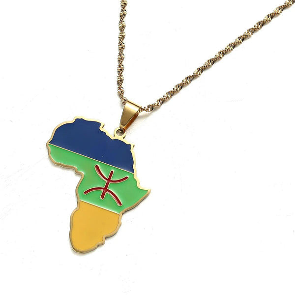 Africa Berber Flag Map Necklace