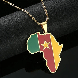 Africa Cameroon Flag Map Necklace