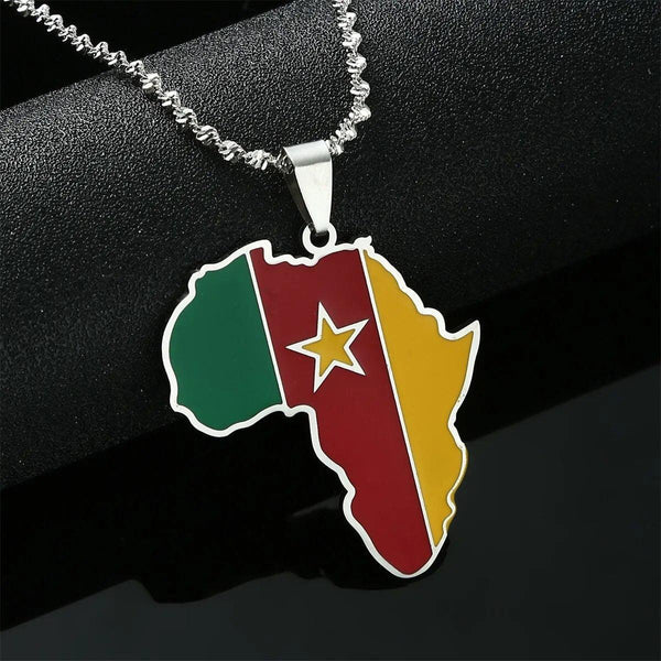 Africa Cameroon Flag Map Necklace