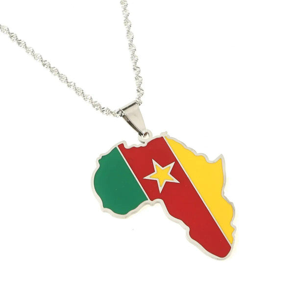 Africa Cameroon Flag Map Necklace