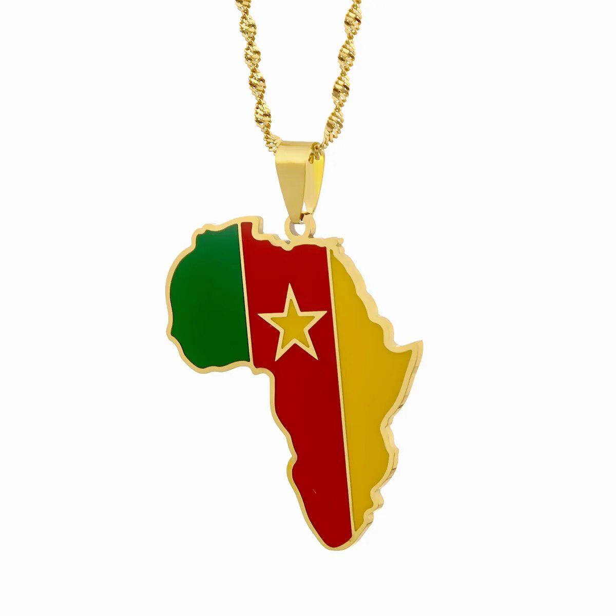 Africa Cameroon Flag Map Necklace