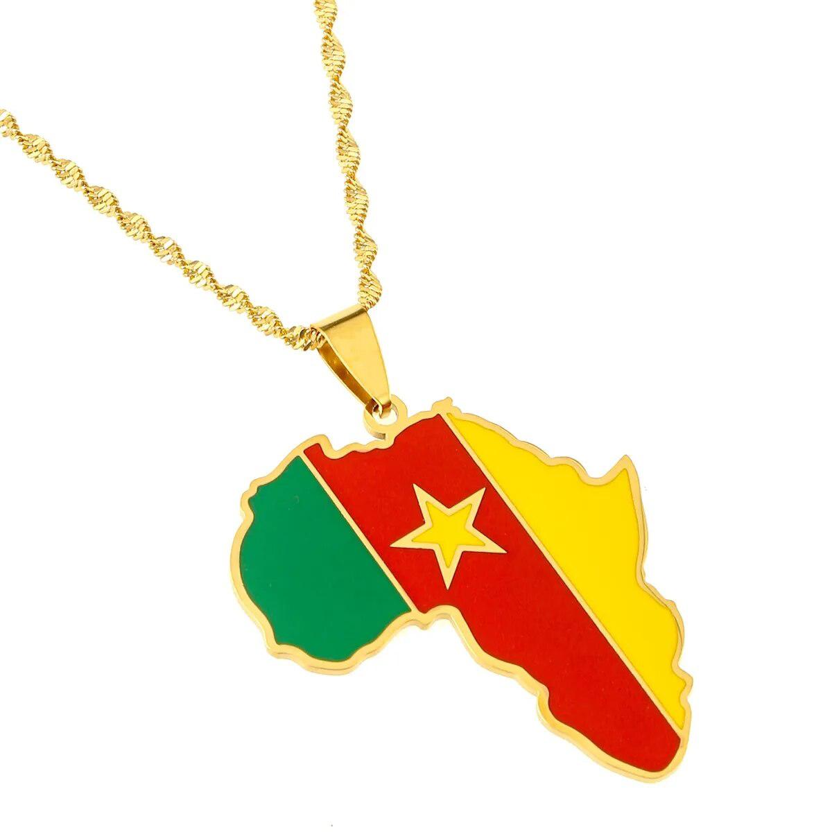 Africa Cameroon Flag Map Necklace