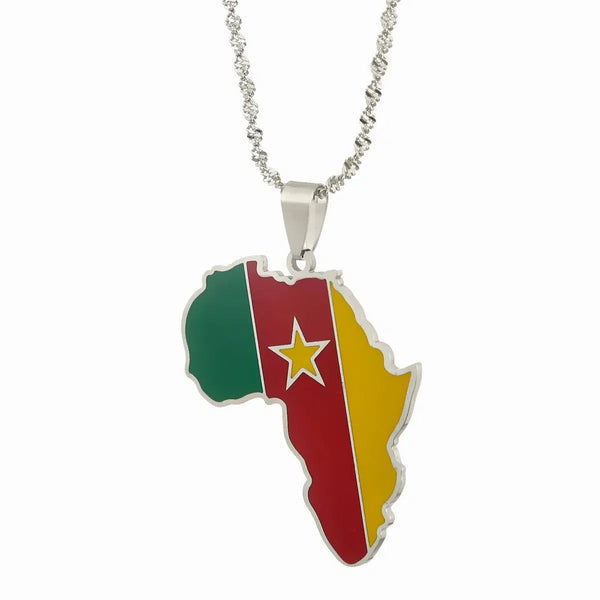 Africa Cameroon Flag Map Necklace