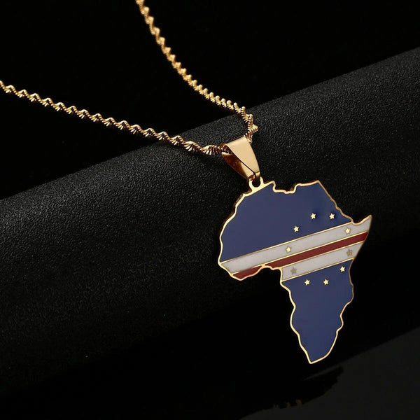 Africa Cape Verde Flag Map Necklace