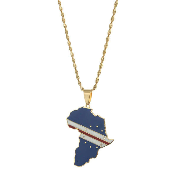 Africa Cape Verde Flag Map Necklace