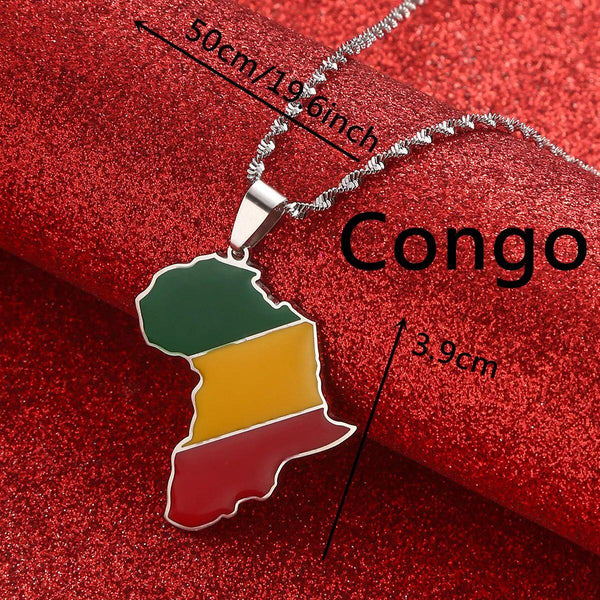 Africa Congo Flag Map Necklace