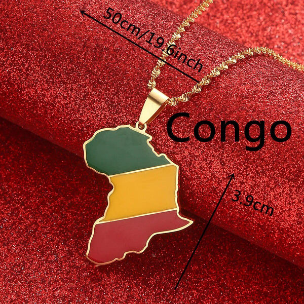 Africa Congo Flag Map Necklace