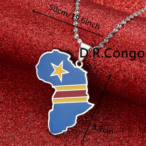 Africa Democratic Republic of the Congo Flag Map Necklace