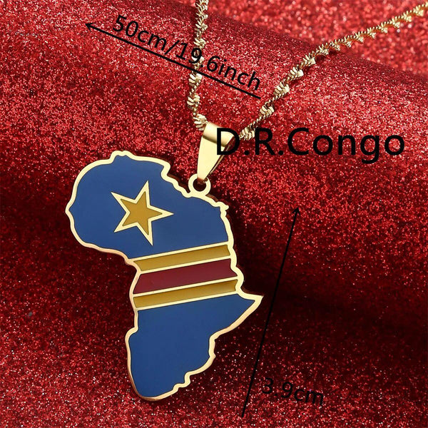 Africa Democratic Republic of the Congo Flag Map Necklace