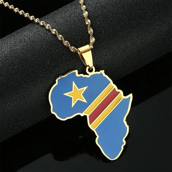 Africa Democratic Republic of the Congo Flag Map Necklace