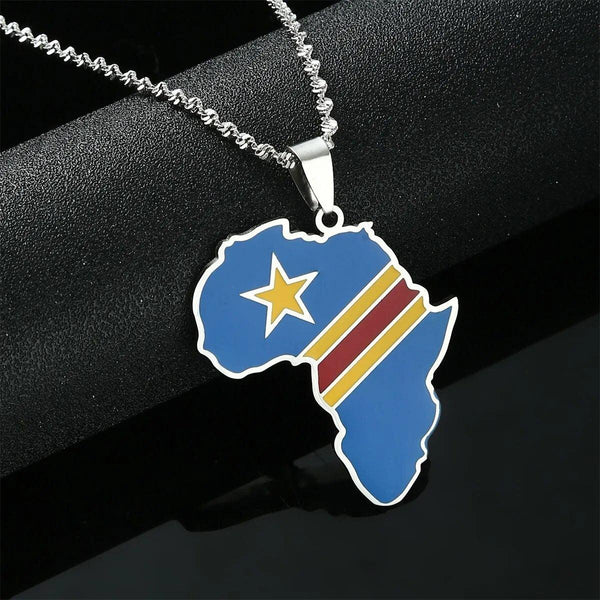 Africa Democratic Republic of the Congo Flag Map Necklace