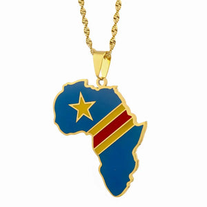 Africa Democratic Republic of the Congo Flag Map Necklace