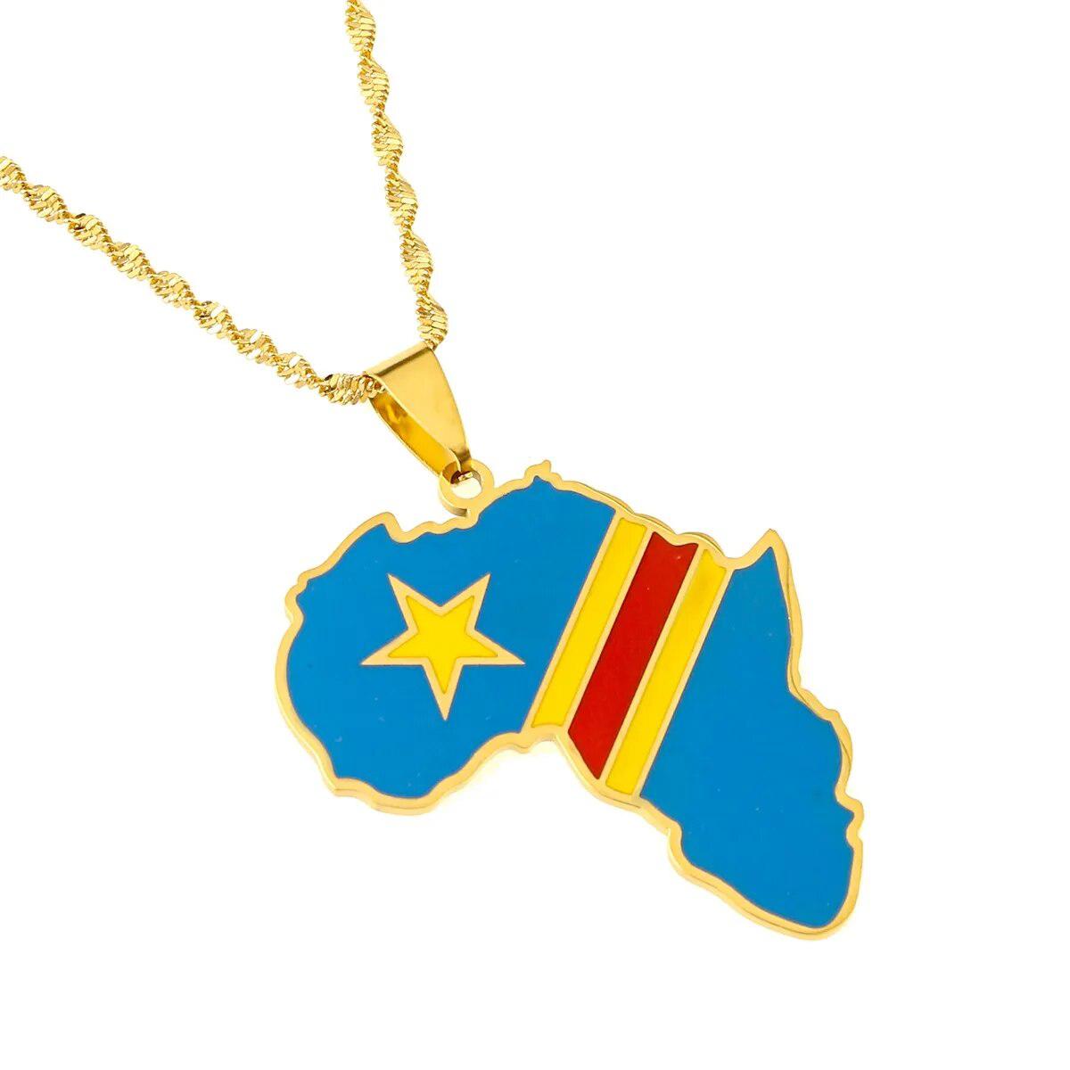 Africa Democratic Republic of the Congo Flag Map Necklace