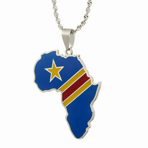 Africa Democratic Republic of the Congo Flag Map Necklace