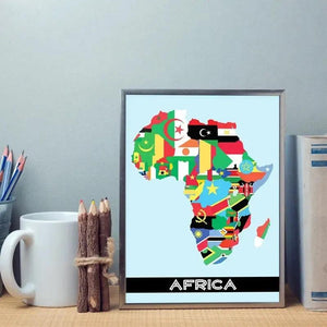 Africa Flag Map Poster - African Country Flags Wall Art