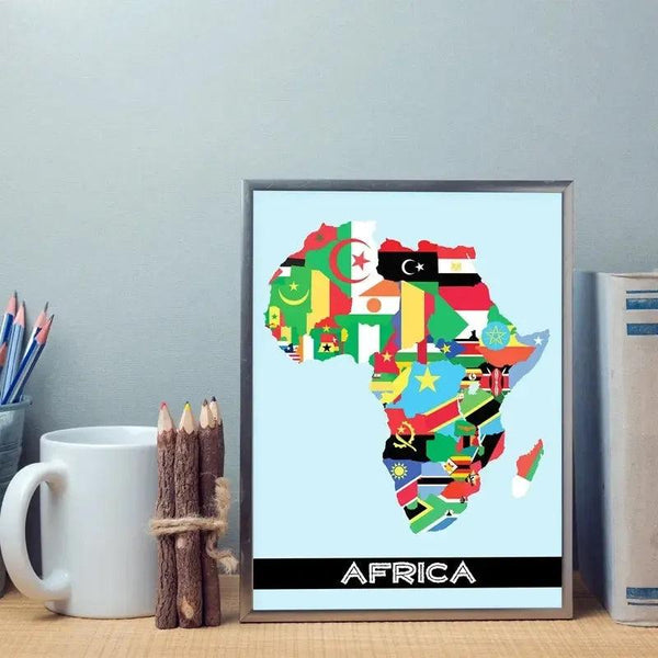Africa Flag Map Poster - African Country Flags Wall Art