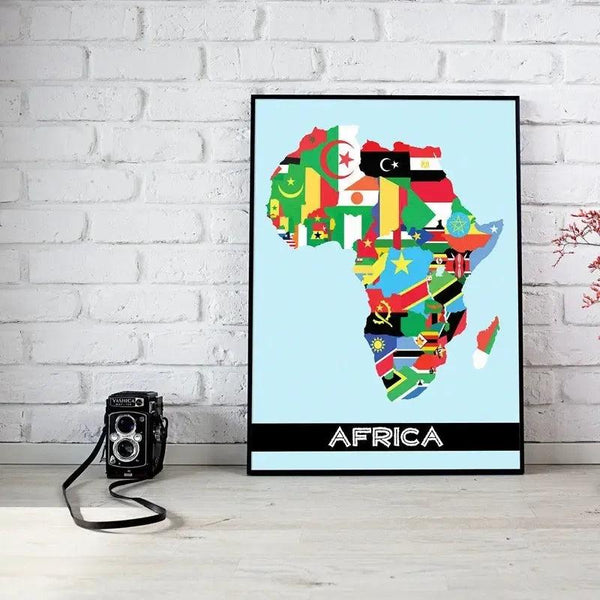 Africa Flag Map Poster - African Country Flags Wall Art