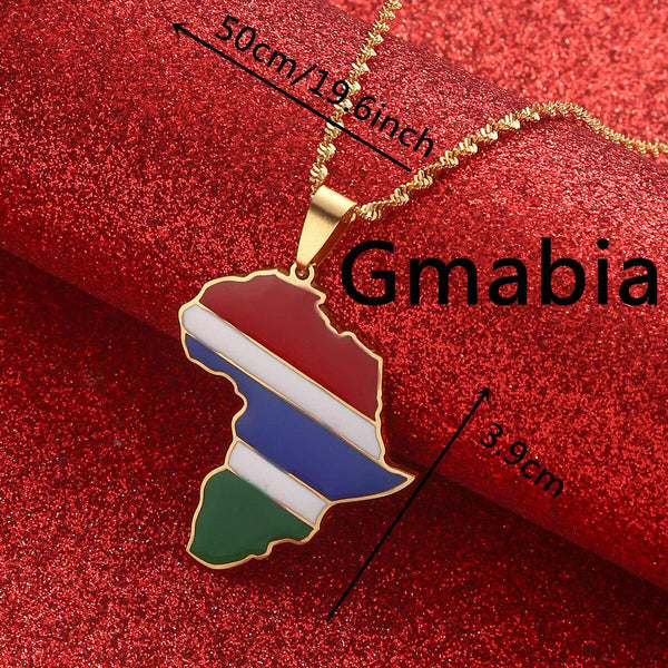 Africa Gambia Flag Map Necklace