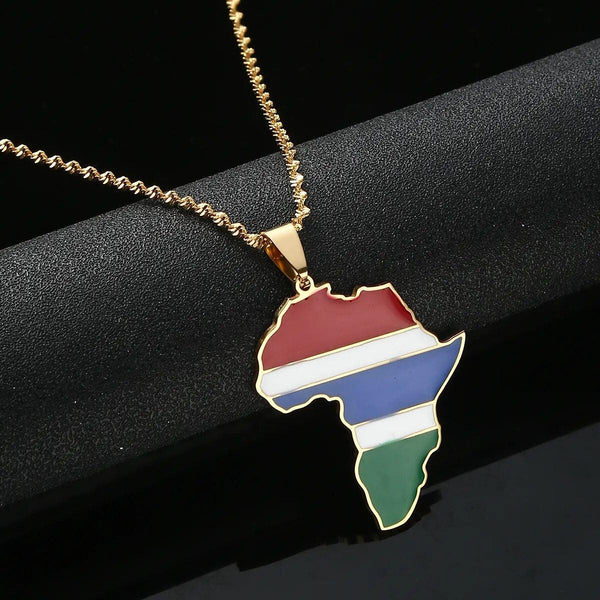 Africa Gambia Flag Map Necklace