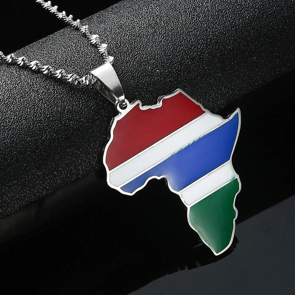 Africa Gambia Flag Map Necklace