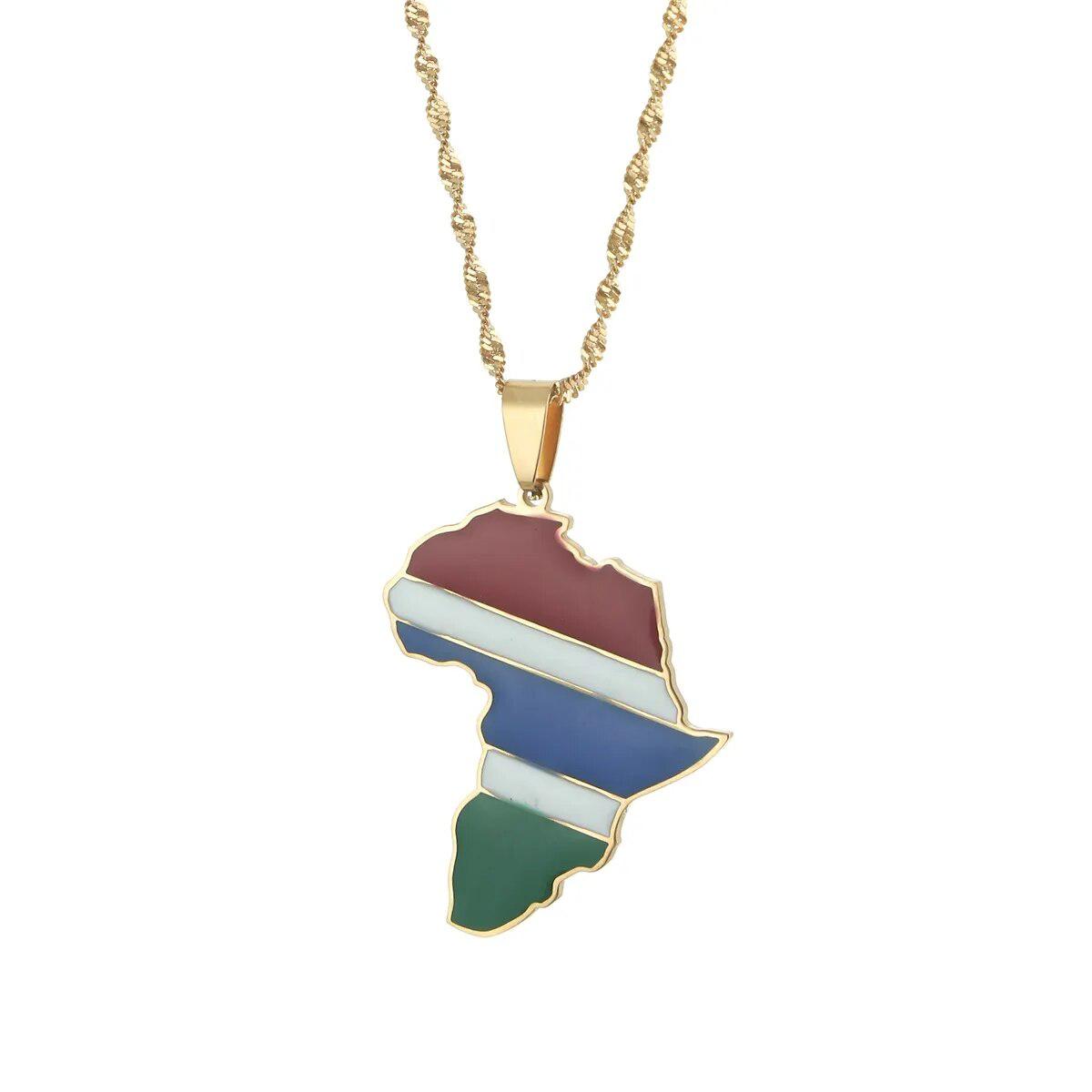 Africa Gambia Flag Map Necklace