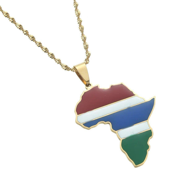 Africa Gambia Flag Map Necklace