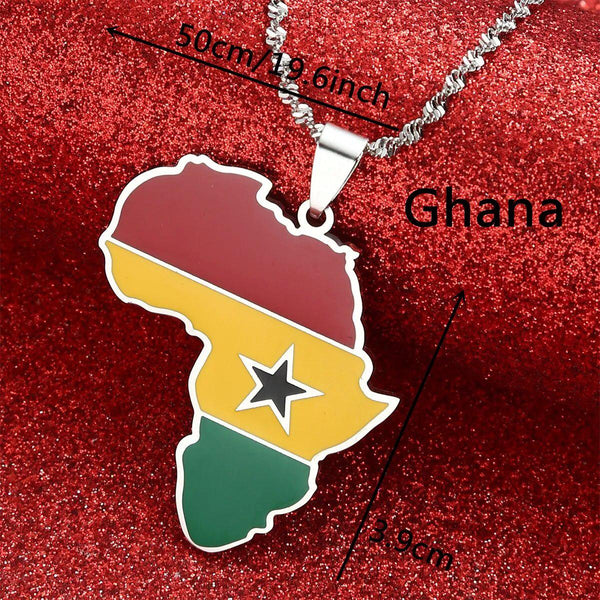 Africa Ghana Flag Map Necklace