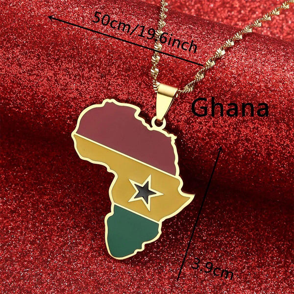 Africa Ghana Flag Map Necklace