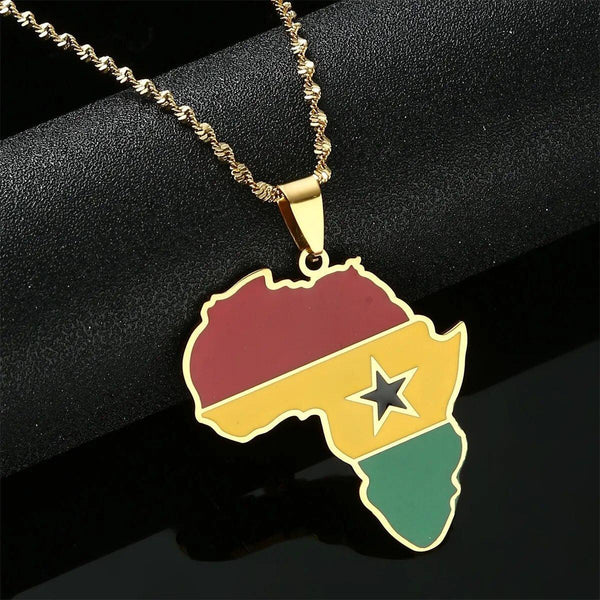 Africa Ghana Flag Map Necklace