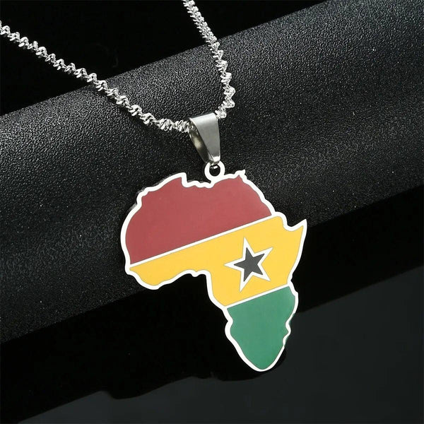 Africa Ghana Flag Map Necklace