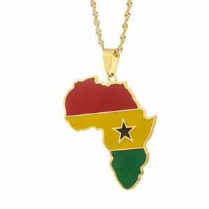 Africa Ghana Flag Map Necklace