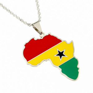 Africa Ghana Flag Map Necklace