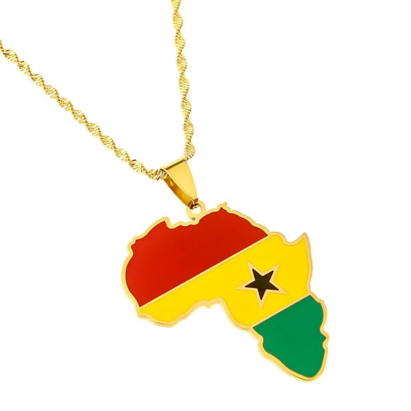 Africa Ghana Flag Map Necklace