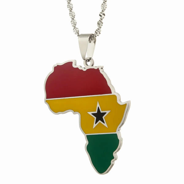 Africa Ghana Flag Map Necklace