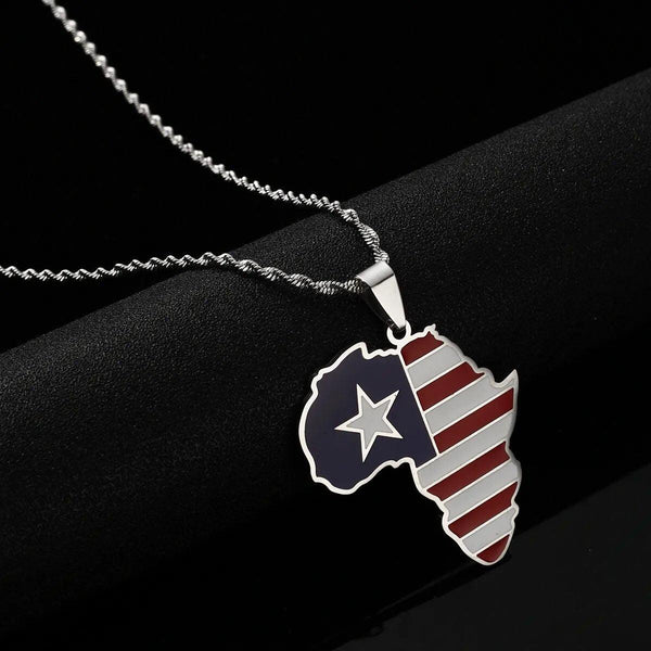 Africa Liberia Flag Map Necklace