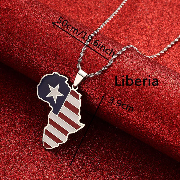 Africa Liberia Flag Map Necklace