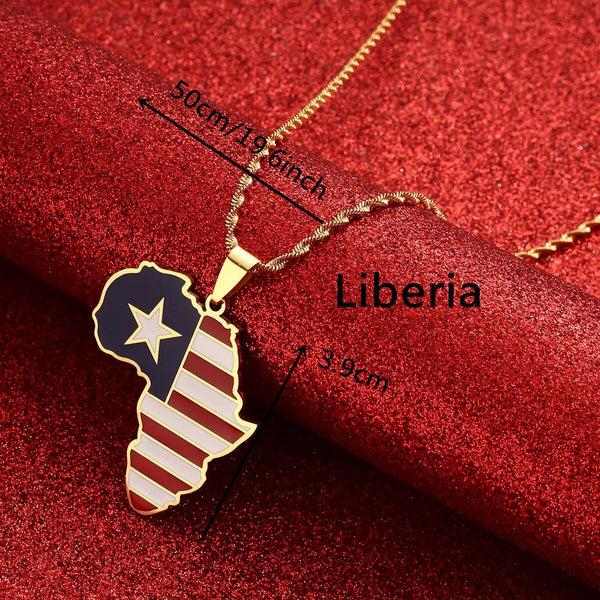 Africa Liberia Flag Map Necklace