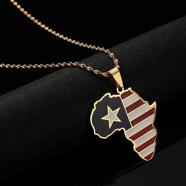 Africa Liberia Flag Map Necklace