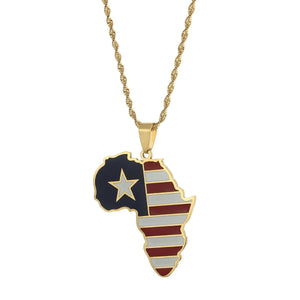 Africa Liberia Flag Map Necklace